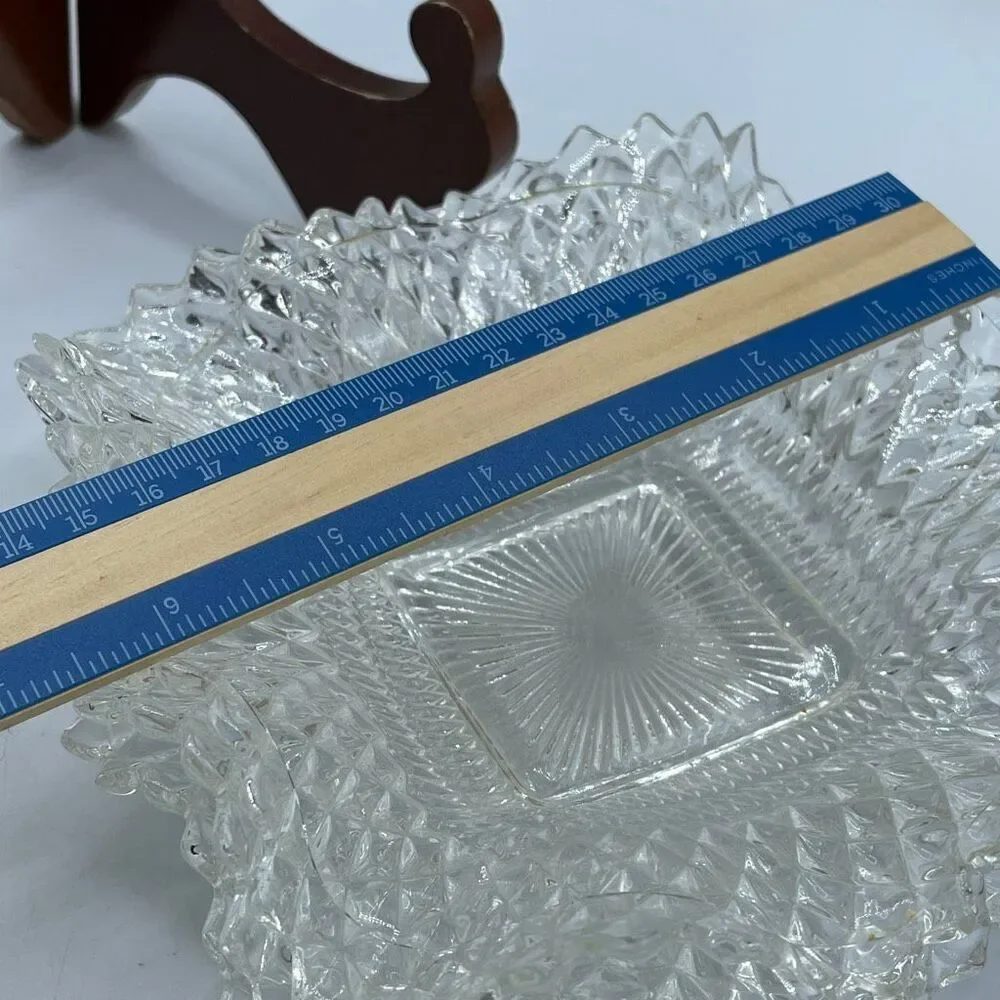 Vintage Indiana Clear Glass Diamond Point Square dish. Relish candy charcuterie.